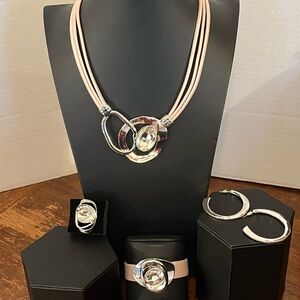 Elegant Silver and Light-Pink Jewelry Set